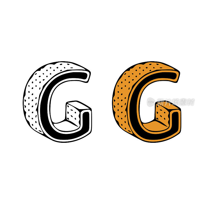 Isometric letter g doodle vector illustration on white background. Letters clip art.